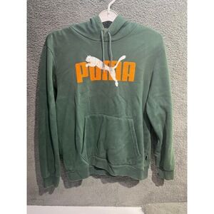 Puma Hoodie Mens Large‎ Green Orange Logo Pullover Sweatshirt Activewear